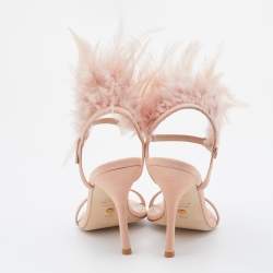 Stuart Weitzman Pink Suede and Feather Ricki Ankle Strap Sandals Size 37.5