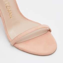 Stuart Weitzman Pink Suede and Feather Ricki Ankle Strap Sandals Size 37.5