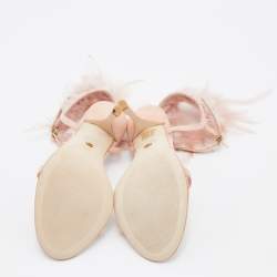 Stuart Weitzman Pink Suede and Feather Ricki Ankle Strap Sandals Size 37.5