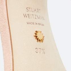 Stuart Weitzman Pink Suede and Feather Ricki Ankle Strap Sandals Size 37.5