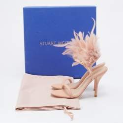 Stuart Weitzman Pink Suede and Feather Ricki Ankle Strap Sandals Size 37.5