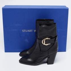 Stuart Weitzman Black Leather Ankle Length Block Heel Boots Size 36