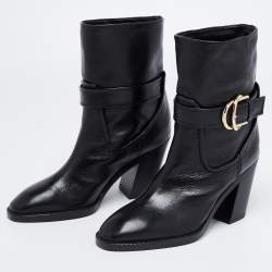 Stuart Weitzman Black Leather Ankle Length Block Heel Boots Size 36