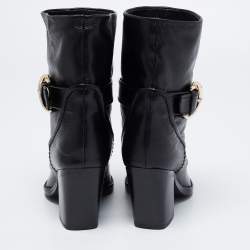 Stuart Weitzman Black Leather Ankle Length Block Heel Boots Size 36