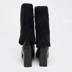 Stuart Weitzman Black Leather and Suede Lucinda Fold-over Boots  Size 38