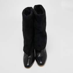 Stuart Weitzman Black Leather and Suede Lucinda Fold-over Boots  Size 38