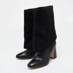 Stuart Weitzman Black Leather and Suede Lucinda Fold-over Boots  Size 38