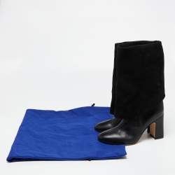 Stuart Weitzman Black Leather and Suede Lucinda Fold-over Boots  Size 38