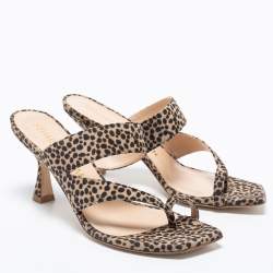 Stuart Weitzman Brown/Beige Suede Leopard Print Mule Slides Size 38