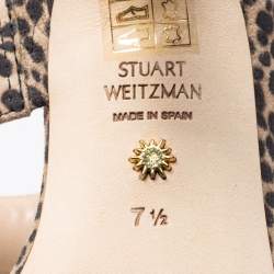 Stuart Weitzman Brown/Beige Suede Leopard Print Mule Slides Size 38