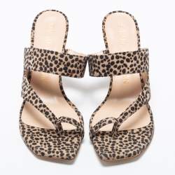 Stuart Weitzman Brown/Beige Suede Leopard Print Mule Slides Size 38