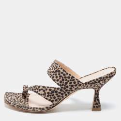 Stuart Weitzman Brown/Beige Suede Leopard Print Mule Slides Size 38
