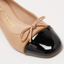 Stuart Weitzman Beige/Black Patent and Leather Block Heel Pumps Size 39.5