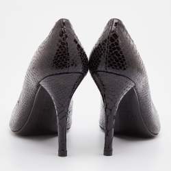 Stuart Weitzman Dark Brown Python Embossed Patent Leather Pointed Toe Pumps Size 39.5