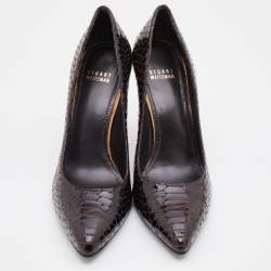 Stuart Weitzman Dark Brown Python Embossed Patent Leather Pointed Toe Pumps Size 39.5