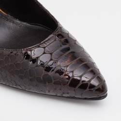 Stuart Weitzman Dark Brown Python Embossed Patent Leather Pointed Toe Pumps Size 39.5