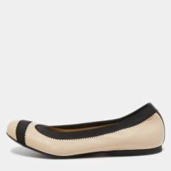 Stuart Weitzman Beige/Black Leather Scrunch Ballet Flats Size 36.5