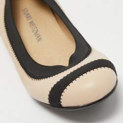 Stuart Weitzman Beige/Black Leather Scrunch Ballet Flats Size 36.5