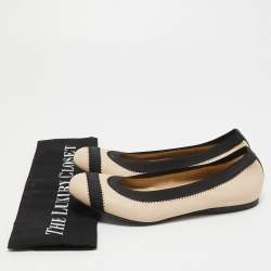 Stuart Weitzman Beige/Black Leather Scrunch Ballet Flats Size 36.5