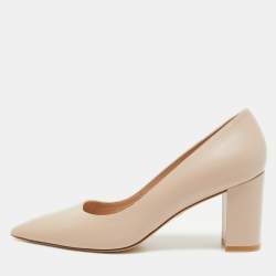 Stuart Weitzman Beige Leather Block Heel Pointed Pumps Size 40