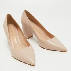 Stuart Weitzman Beige Leather Block Heel Pointed Pumps Size 40