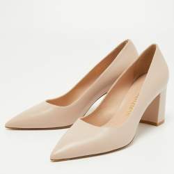 Stuart Weitzman Beige Leather Block Heel Pointed Pumps Size 40