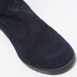 Pre Owned Stuart Weitzman Navy Blue Suede Knee Length Boots Size 40