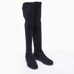 Pre Owned Stuart Weitzman Navy Blue Suede Knee Length Boots Size 40