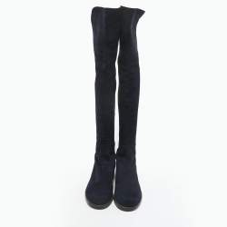 Pre Owned Stuart Weitzman Navy Blue Suede Knee Length Boots Size 40