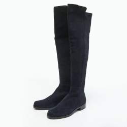 Pre Owned Stuart Weitzman Navy Blue Suede Knee Length Boots Size 40