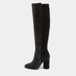 Stuart Weitzman Black Suede and Leather Knee Length Boots Size 36
