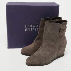 Stuart Weitzman Brown Suede Wedge Ankle Boots Size 39