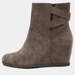 Stuart Weitzman Brown Suede Wedge Ankle Boots Size 39