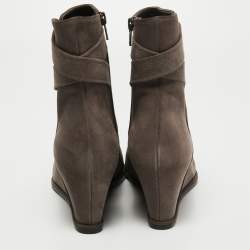 Stuart Weitzman Brown Suede Wedge Ankle Boots Size 39