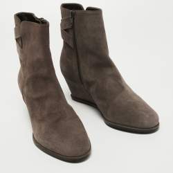 Stuart Weitzman Brown Suede Wedge Ankle Boots Size 39