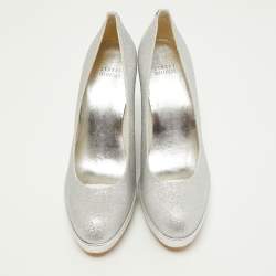 Stuart Weitzman Silver Leather and Glitter Wedge Pumps Size 40