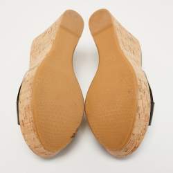 Stuart Weitzman Black Patent Overit Cork Wedge Sandals Size 39.5