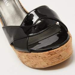 Stuart Weitzman Black Patent Overit Cork Wedge Sandals Size 39.5