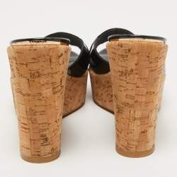 Stuart Weitzman Black Patent Overit Cork Wedge Sandals Size 39.5
