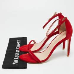 Stuart Weitzman Red Suede Nudist Ankle Strap Sandals Size 39