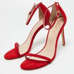 Stuart Weitzman Red Suede Nudist Ankle Strap Sandals Size 39