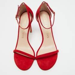 Stuart Weitzman Red Suede Nudist Ankle Strap Sandals Size 39