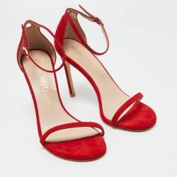 Stuart Weitzman Red Suede Nudist Ankle Strap Sandals Size 39