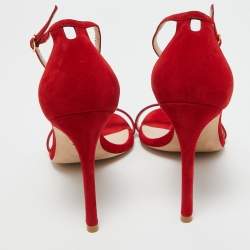 Stuart Weitzman Red Suede Nudist Ankle Strap Sandals Size 39