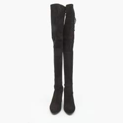 Pre Owned Stuart Weitzman Black Suede Over The Knee Boots Size 37