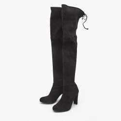Pre Owned Stuart Weitzman Black Suede Over The Knee Boots Size 37