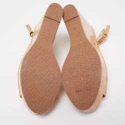 Stuart Weitzman Metallic Python Embossed Leather Cork Wedge Slingback Sandals Size 39.5