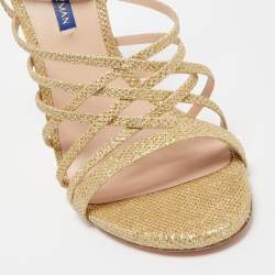 Pre Owned Stuart Weitzman Gold Metallic Glitter Ankle Strap Open Toe Sandals Size 38.5
