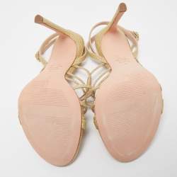 Pre Owned Stuart Weitzman Gold Metallic Glitter Ankle Strap Open Toe Sandals Size 38.5