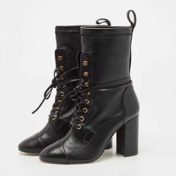 Pre Owned Stuart Weitzman Black Leather Mild Calf Boots Size 38